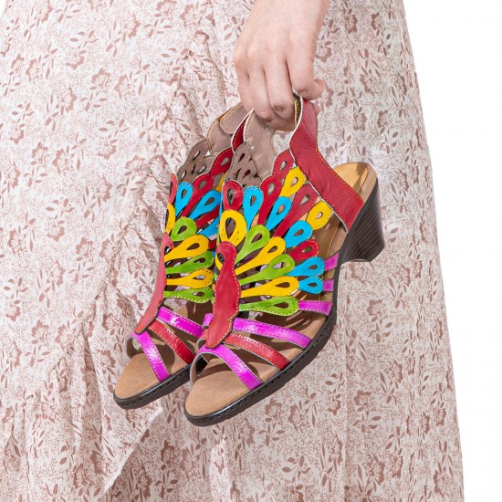 Genuine Leather Comfy Summer Vacation Bohemian Ethnic Colorblock Heeled Sandals Genuine Leather Comfy Summer Vacation Bohemian Ethnic Colorblock Heeled Sandals