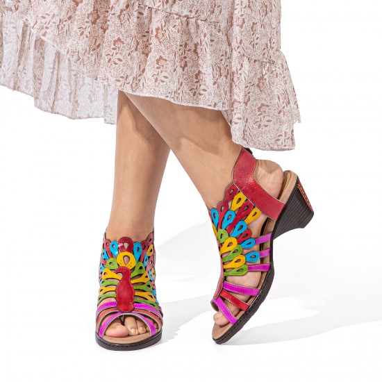 Genuine Leather Comfy Summer Vacation Bohemian Ethnic Colorblock Heeled Sandals Genuine Leather Comfy Summer Vacation Bohemian Ethnic Colorblock Heeled Sandals