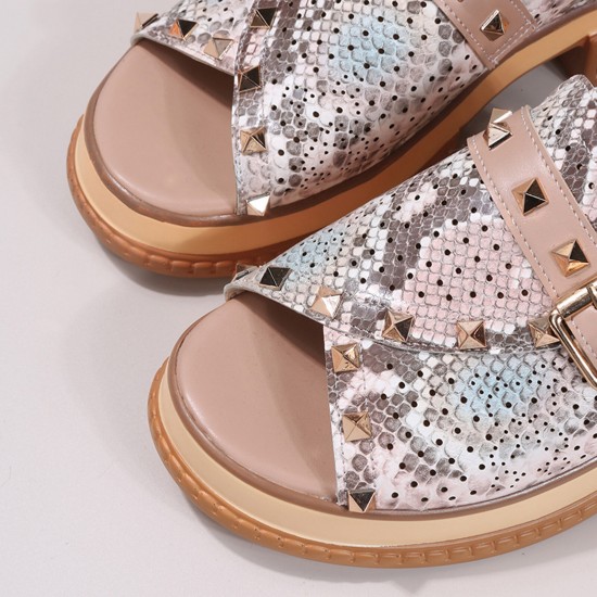 Plus Size Women Casual Fashion Rivet Buckle Decor Snake Skin Slippers Plus Size Women Casual Fashion Rivet Buckle Decor Snake Skin Slippers