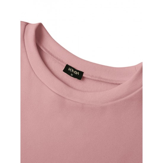 Women Long Sleeve Solid Round Necked Narrow Hem Pullover Sweatshirt Women Long Sleeve Solid Round Necked Narrow Hem Pullover Sweatshirt