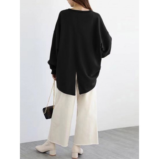Women Loose Thick Back Fork High Low Solid Casual Pullover Sweatshirt Women Loose Thick Back Fork High Low Solid Casual Pullover Sweatshirt