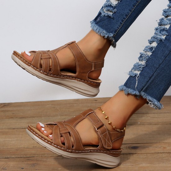 Women’s Summer Comfort Round Toe Hand Sewn Plus Size Platform Sandals Women’s Summer Comfort Round Toe Hand Sewn Plus Size Platform Sandals