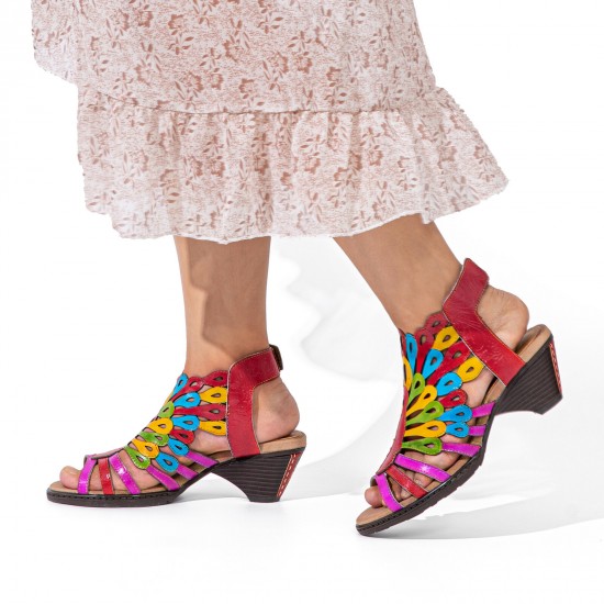 Genuine Leather Comfy Summer Vacation Bohemian Ethnic Colorblock Heeled Sandals Genuine Leather Comfy Summer Vacation Bohemian Ethnic Colorblock Heeled Sandals