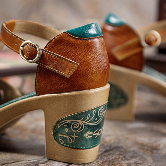 Genuine Leather Retro Three dimensional Flower Comfy Breathable Hollow Heeled Sandals Genuine Leather Retro Three dimensional Flower Comfy Breathable Hollow Heeled Sandals