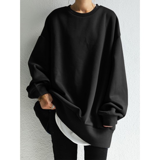 Women Solid Loose Basic All Match Commute Homely Outer Wear Sweatshirt Women Solid Loose Basic All Match Commute Homely Outer Wear Sweatshirt