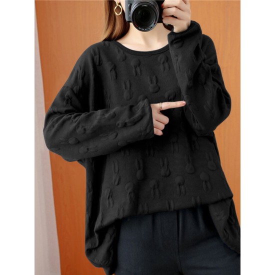 Women Loose All Rabbits Print Stereogram Solid Casual Pullover Sweatshirt Women Loose All Rabbits Print Stereogram Solid Casual Pullover Sweatshirt
