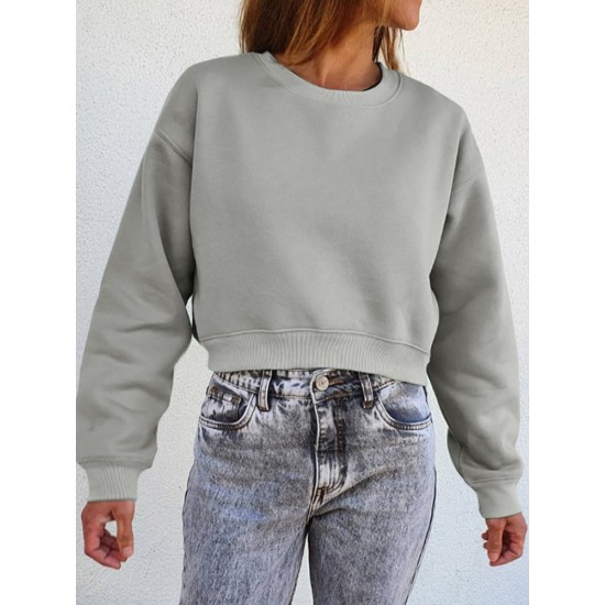 Women Thick Solid Puff Sleeve Solid Color O Neck Full Sleeve Pullover Sweatshirt Women Thick Solid Puff Sleeve Solid Color O Neck Full Sleeve Pullover Sweatshirt