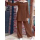 Women Solid Color Ruffle Hem Long Sleeve Top Loose Pants Casual Two Piece Sets Women Solid Color Ruffle Hem Long Sleeve Top Loose Pants Casual Two Piece Sets