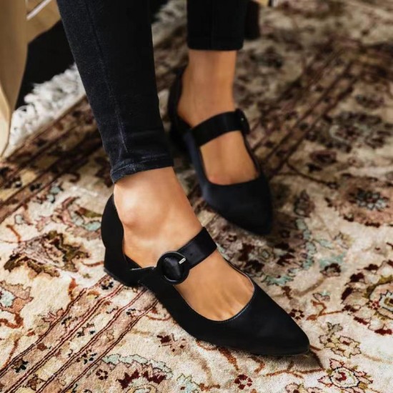 Women Elegant Pointed Toe Solid Color Ankle Buckle Strap Slip On Chunky Heel Pumps Women Elegant Pointed Toe Solid Color Ankle Buckle Strap Slip On Chunky Heel Pumps