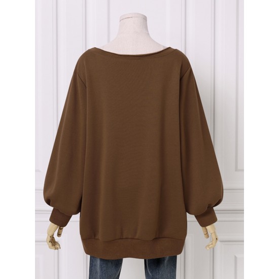 Women Puff Sleeve Solid Thick O Neck Preppy Homely Sweatshirt Women Puff Sleeve Solid Thick O Neck Preppy Homely Sweatshirt
