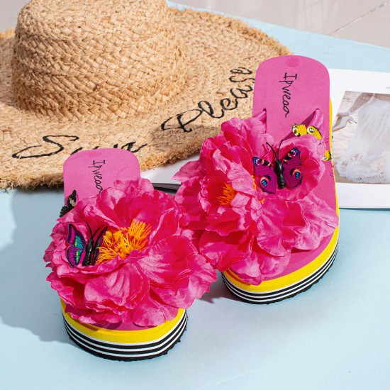 Women Flowers Butterfly Decor Clip Toe Beach Platform Slippers Women Flowers Butterfly Decor Clip Toe Beach Platform Slippers