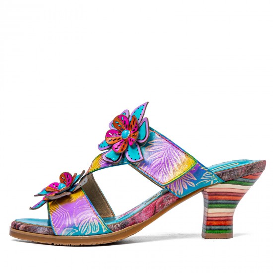 Genuine Leather Beach Vacation Backless Heeled Sandals Genuine Leather Beach Vacation Backless Heeled Sandals