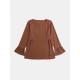 Women Solid Color Ruffle Hem Long Sleeve Top Loose Pants Casual Two Piece Sets Women Solid Color Ruffle Hem Long Sleeve Top Loose Pants Casual Two Piece Sets