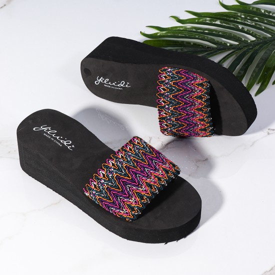Women Colorful Wave Platform Opened Toe Slippers Women Colorful Wave Platform Opened Toe Slippers