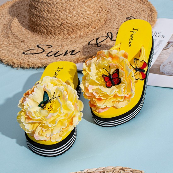 Women Flowers Butterfly Decor Clip Toe Beach Platform Slippers Women Flowers Butterfly Decor Clip Toe Beach Platform Slippers