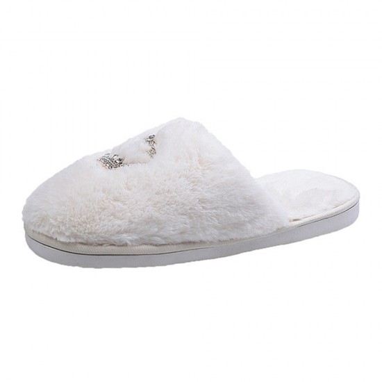Women Casual Plush Warm Rhinestone Crown Decor Winter Indoor Slippers Women Casual Plush Warm Rhinestone Crown Decor Winter Indoor Slippers