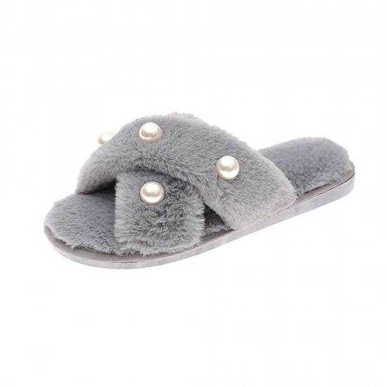 Women’s Pearl Inlay Warm Lined Casual Winter Plush Slippers Women’s Pearl Inlay Warm Lined Casual Winter Plush Slippers