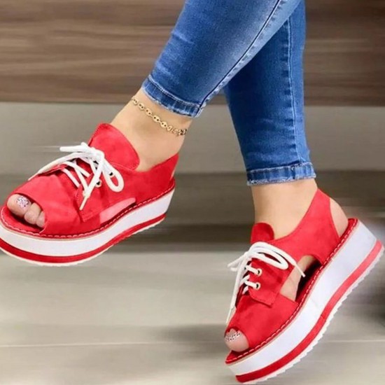 Large Size Summer Casual Platform Lace Up Canvas Sandals For Women Large Size Summer Casual Platform Lace Up Canvas Sandals For Women
