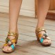 Casual Leather Floral Woodgrain Backless Comfy Chunky Heel Sandals Casual Leather Floral Woodgrain Backless Comfy Chunky Heel Sandals