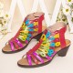 Genuine Leather Comfy Summer Vacation Bohemian Ethnic Colorblock Heeled Sandals Genuine Leather Comfy Summer Vacation Bohemian Ethnic Colorblock Heeled Sandals
