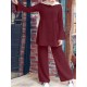 Women Solid Color Ruffle Hem Long Sleeve Top Loose Pants Casual Two Piece Sets Women Solid Color Ruffle Hem Long Sleeve Top Loose Pants Casual Two Piece Sets