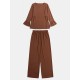 Women Solid Color Ruffle Hem Long Sleeve Top Loose Pants Casual Two Piece Sets Women Solid Color Ruffle Hem Long Sleeve Top Loose Pants Casual Two Piece Sets