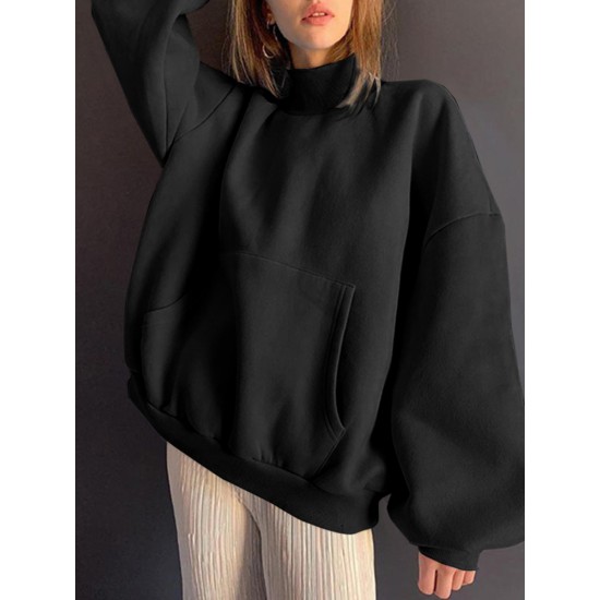 Women Solid Loose Casual Thick Sweatshirts with Kangaroo Pockets Women Solid Loose Casual Thick Sweatshirts with Kangaroo Pockets