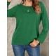 Women Solid Color Basic Designed Pleats Round Neck Long Sleeve Casual Blouses Women Solid Color Basic Designed Pleats Round Neck Long Sleeve Casual Blouses