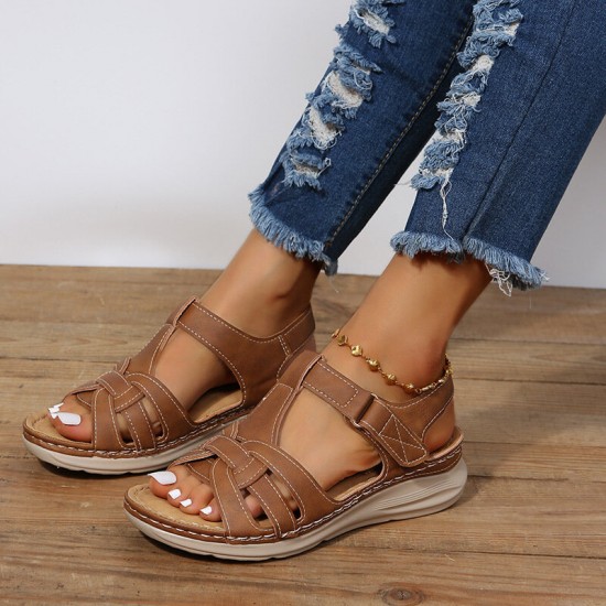 Women’s Summer Comfort Round Toe Hand Sewn Plus Size Platform Sandals Women’s Summer Comfort Round Toe Hand Sewn Plus Size Platform Sandals