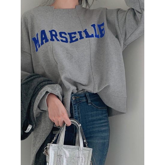 Women Solid Embroidery Words Casual Loose O Neck Street Fashion Sweatshirt Women Solid Embroidery Words Casual Loose O Neck Street Fashion Sweatshirt