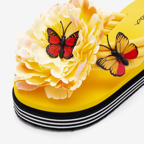 Women Flowers Butterfly Decor Clip Toe Beach Platform Slippers Women Flowers Butterfly Decor Clip Toe Beach Platform Slippers