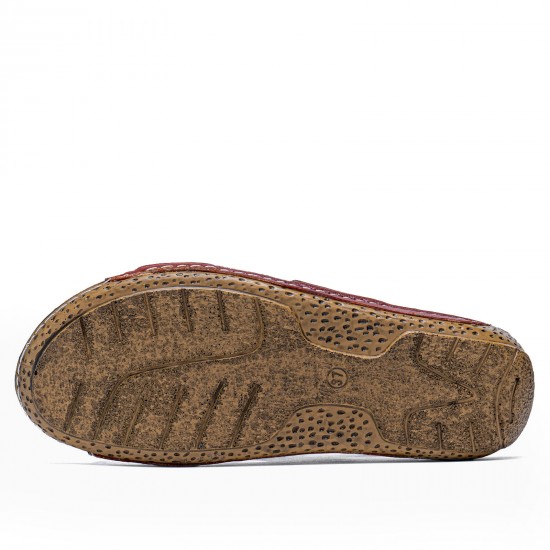 Comfy Leather Flowers Printed Retro Stripe Flat Sandals Comfy Leather Flowers Printed Retro Stripe Flat Sandals