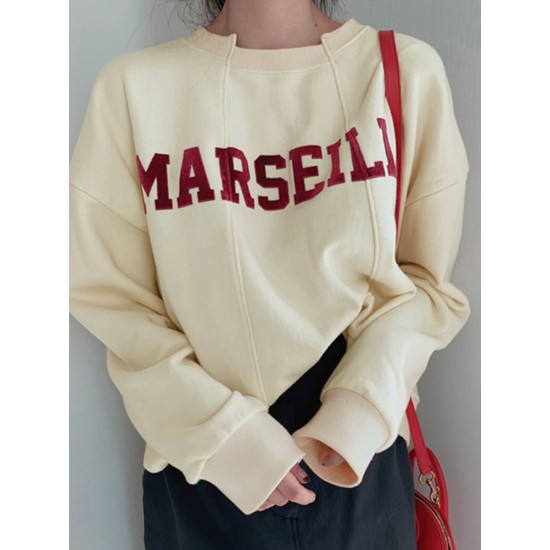 Women Solid Embroidery Words Casual Loose O Neck Street Fashion Sweatshirt Women Solid Embroidery Words Casual Loose O Neck Street Fashion Sweatshirt