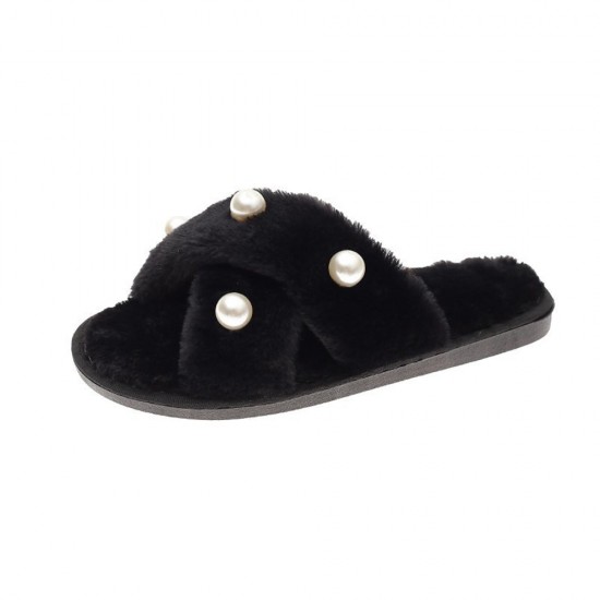 Women’s Pearl Inlay Warm Lined Casual Winter Plush Slippers Women’s Pearl Inlay Warm Lined Casual Winter Plush Slippers