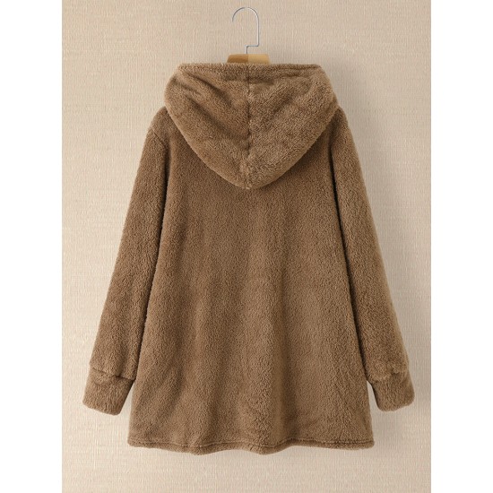 Women Plush Coat Open Front Side Pockets Casual Hooded Sweatshirt Women Plush Coat Open Front Side Pockets Casual Hooded Sweatshirt