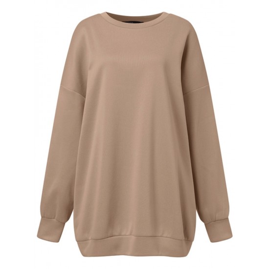 Women Puff Sleeve Crew Neck Solid Color Hem Long Sleeve Sweatshirts Women Puff Sleeve Crew Neck Solid Color Hem Long Sleeve Sweatshirts