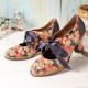 SOCOFY Women Elegant Graceful Little Flowers Printed Comfy Wearable Lace Up Stitching Chunky Heel Pumps SOCOFY Women Elegant Graceful Little Flowers Printed Comfy Wearable Lace Up Stitching Chunky Heel Pumps
