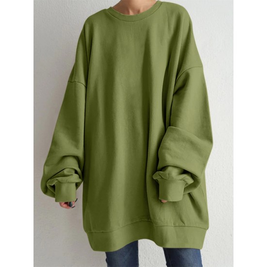 Women Puff Sleeve Crew Neck Solid Color Hem Long Sleeve Sweatshirts Women Puff Sleeve Crew Neck Solid Color Hem Long Sleeve Sweatshirts