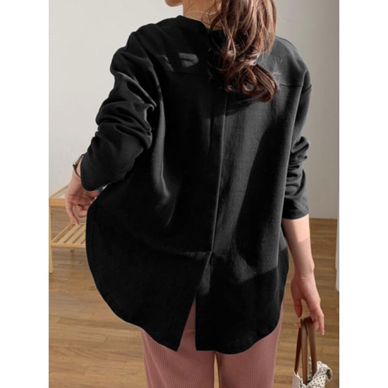 Women Long Sleeve Loose Solid Side Fork High Low Casual Pullover Sweatshirt Women Long Sleeve Loose Solid Side Fork High Low Casual Pullover Sweatshirt