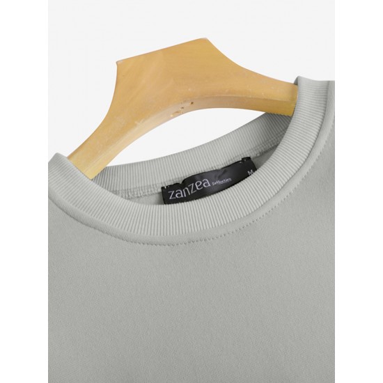 Women Thick Solid Puff Sleeve Solid Color O Neck Full Sleeve Pullover Sweatshirt Women Thick Solid Puff Sleeve Solid Color O Neck Full Sleeve Pullover Sweatshirt