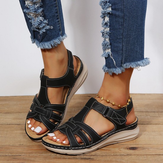 Women’s Summer Comfort Round Toe Hand Sewn Plus Size Platform Sandals Women’s Summer Comfort Round Toe Hand Sewn Plus Size Platform Sandals