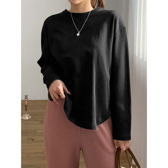 Women Long Sleeve Loose Solid Side Fork High Low Casual Pullover Sweatshirt Women Long Sleeve Loose Solid Side Fork High Low Casual Pullover Sweatshirt